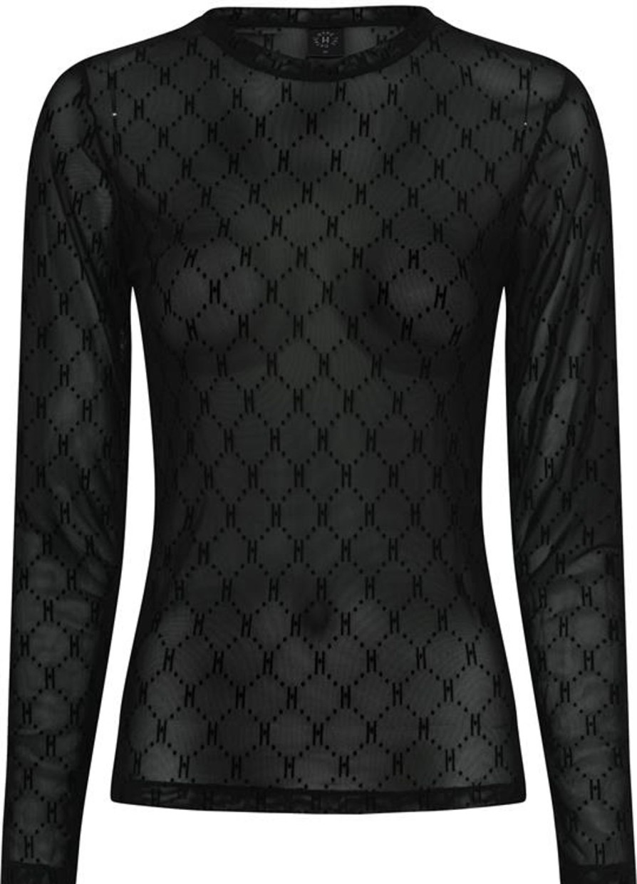 Toppe Co Couture | Hype The Detail - Mesh Logo Bluse - Sort