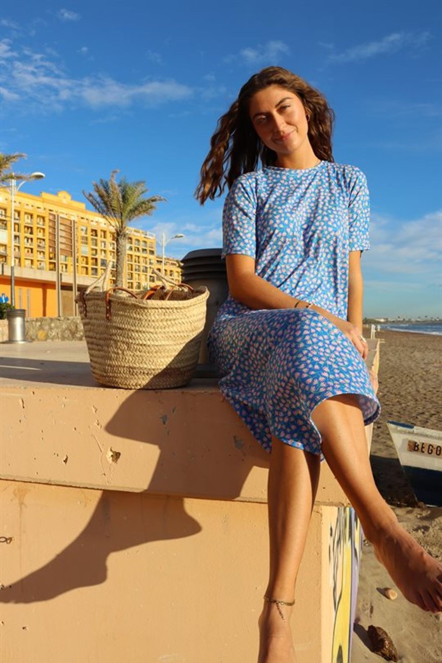 Jumpsuit Nailberry | Liberte - Alma T-Shirt Dress - Blue Rosa Flowers