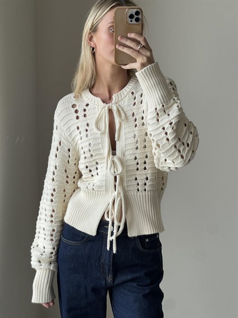 Cardigans Neo Noir | Neo Noir - Bethie Knit Cardigan - Creme