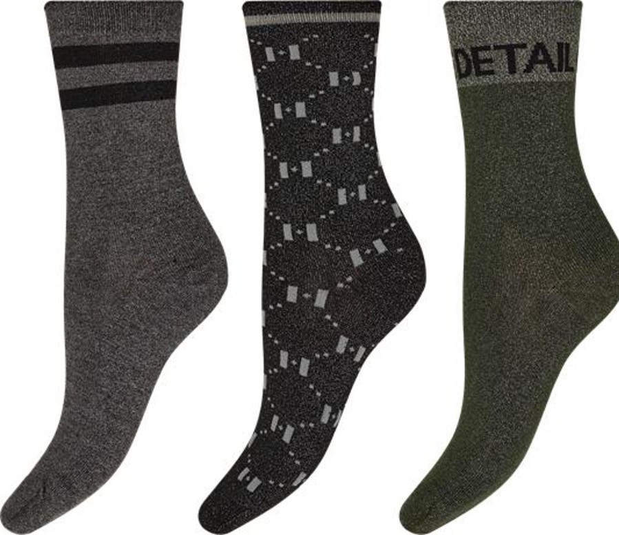 Stromper Og Strompebukser Hype The Detail | Hype The Detail - Fashion Sock 3-Pack - Sort Gra Gron