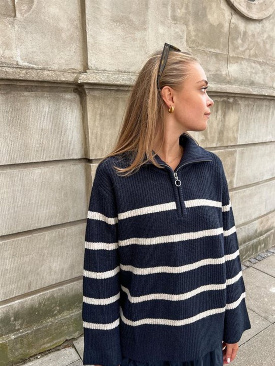 Strik Neo Noir | Neo Noir - Nevena Stripe Knit Blouse - Navy