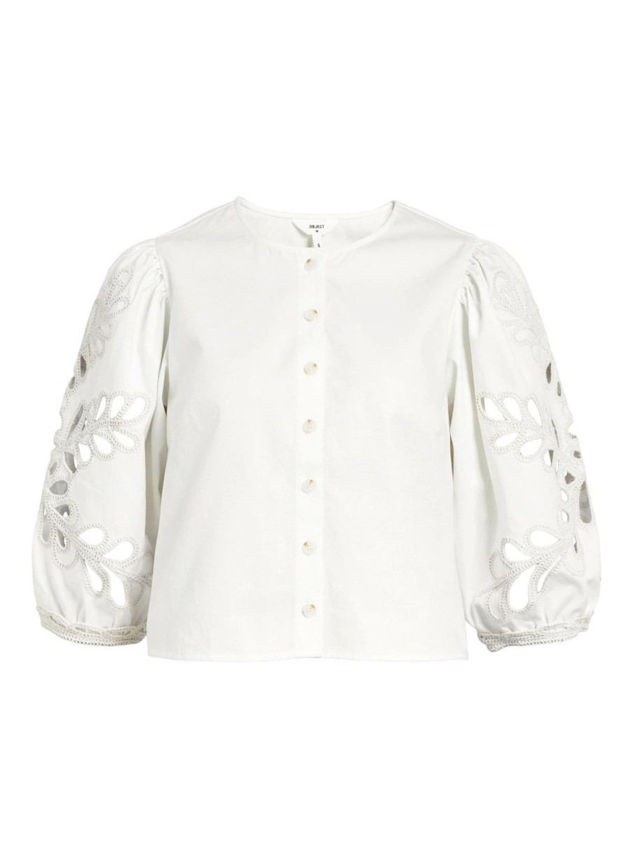 Toppe Object | Object - Caro 2/4 Embroided Top - Hvid