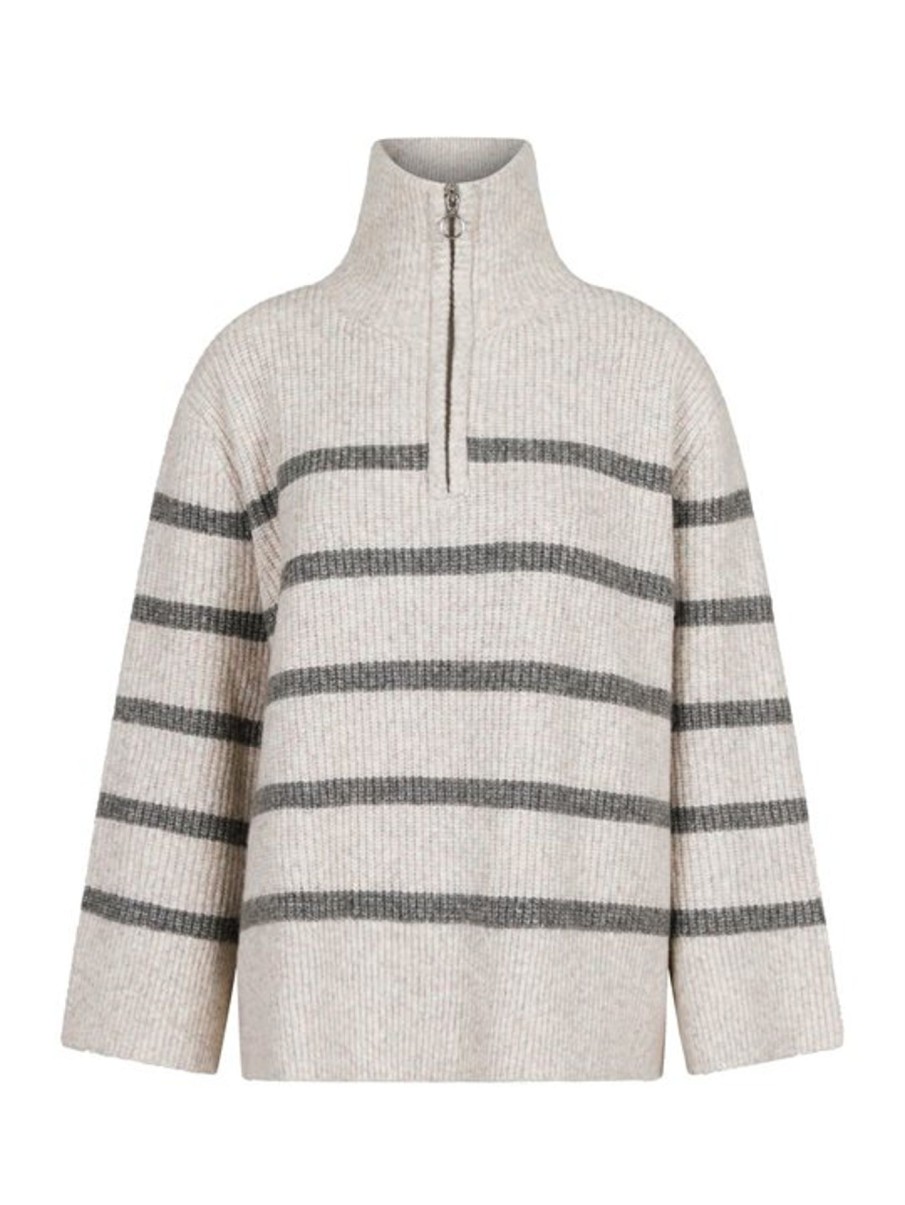 Strik Neo Noir | Neo Noir - Nevena Stripe Knit Blouse - Sand Gra