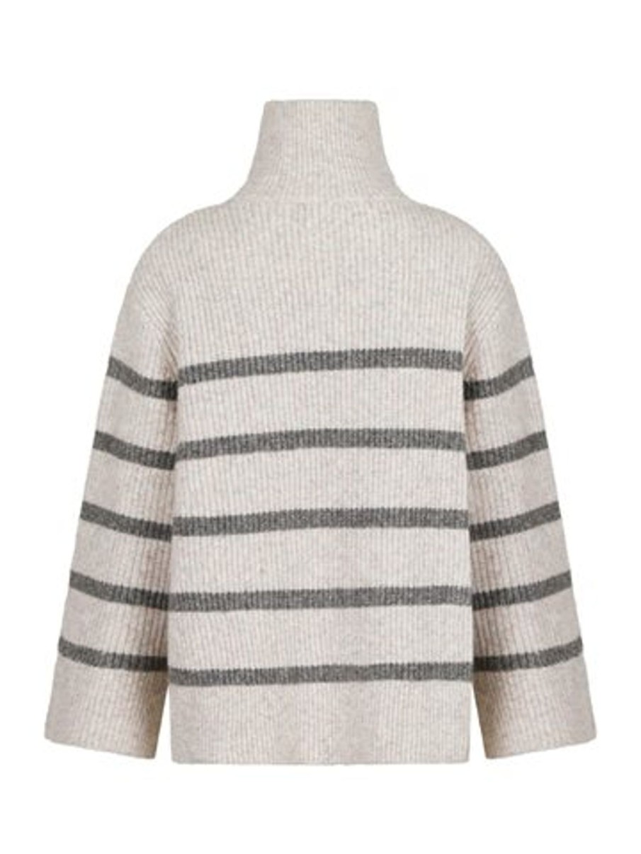 Strik Neo Noir | Neo Noir - Nevena Stripe Knit Blouse - Sand Gra