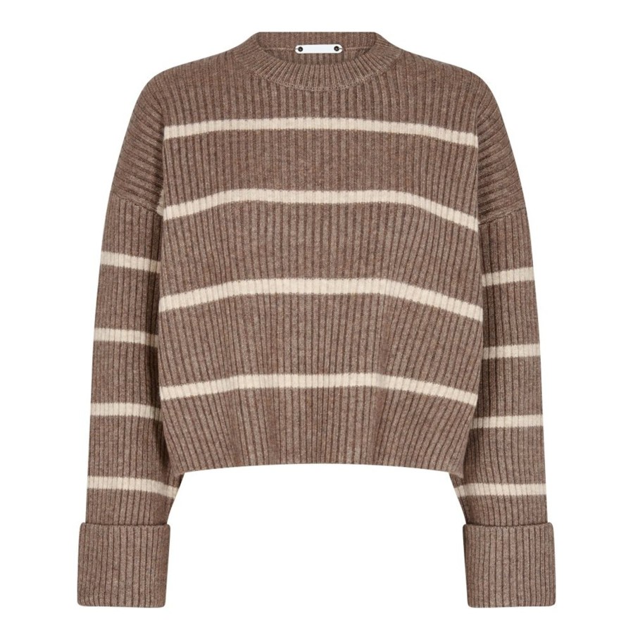 Strik Co Couture | Co' Couture - Row Stripe Box Crop O-Knit - Walnut